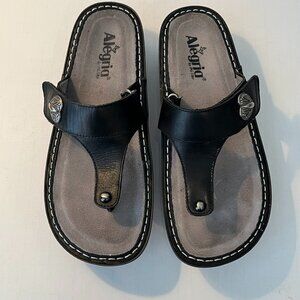 Alegria Carina CAR-601 Black Nappa Leather Thong Sandals Women's 8.5 / EU 39 EUC